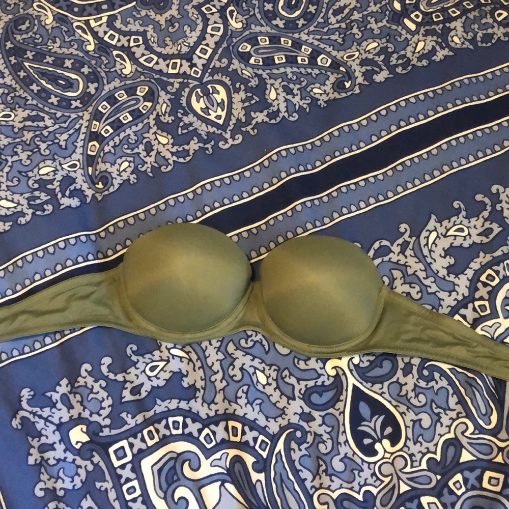 pink army green strapless bra